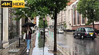 Rainy August in London - 2023 | London Rain Walk | Central London Side Streets [4K HDR]