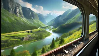 A scenic train journey in Ukraine.  The view from the window