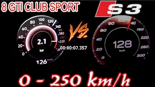 2021 VW Golf 8 gti Club Sport 300 hp vs 2021 Audi S3 310 HP| DragRace 0 250| 100- 200 km/h