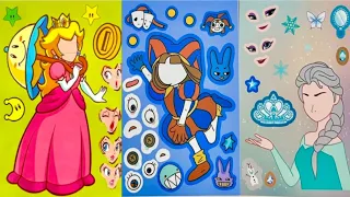 Elsa Princess Peach & Pomni The Amazing Digital Circus | Decorate with sticker book [ToyASMR] #asmr