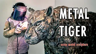 Making Tiger scrap metal sculpture  from begin