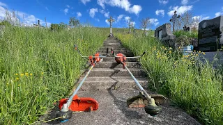 Cutting big grass in the cemetery with Husqvarna 545 RX and Husqvarna 535 RX. ( Motocoasa Husqvarna)