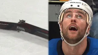 Alex Pietrangelo breaks a pair of sticks on the same shift