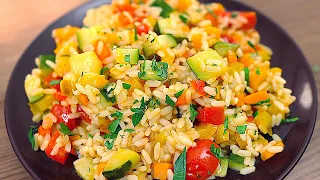 Sehr einfaches und leckeres Rezept für Reis mit Gemüse in einer Pfanne!