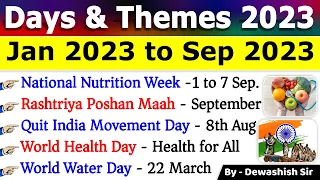 Days And Themes 2023 | Jan To September 2023 | Important Days 2023 Trick #currentaffairs2023