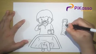 How to Draw a Boy Brushing his Teeth before going to Bed