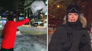 TV Meteorologists Perform Cold Weather Tricks