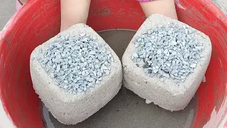 ASMR: super soft dusty crispy black concrete sand blocks crumble dry+water dipping/💯🤤