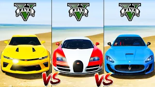 Bugatti Veyron vs Chevrolet Camaro vs Maserati GT - GTA 5 Mods Which super sport car is best?