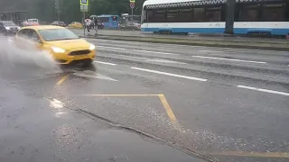 Big rain on the streets of Moscow.Chertanovo Severnoye District.