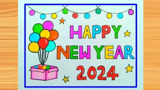 Happy New Year 2024 Drawing Easy / Happy New Year Drawing / New Year Drawing 2024 / New Year Card