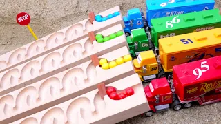 Marble Run Race ☆ HABA Slope & Retro Makita Truck, Garbage Truck Long Version #16