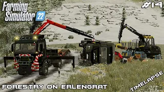 Rescuing FLIPED forest truck and trailer | Forestry on ERLENGRAT | Farming Simulator 22 | Episode 14