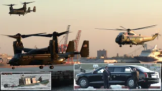 President Biden embarks on Marine One as security takes over Manhattan Heliport 🇺🇸