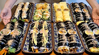Korean-style kimbap made with fresh ingredients, Korean street food (ASMR)