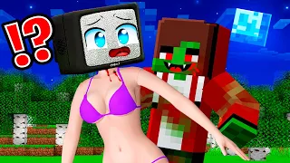 Why Zombie JJ bite TV WOMAN?! FAMILY SAD STORY in Minecraft - Maizen