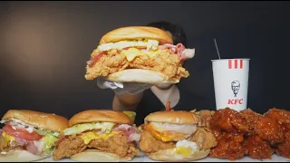 KFC 햄버거 양념블랙라벨치킨 닭껍질튀김,감자튀김,너겟,롱치즈스틱 리얼먹방