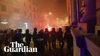 Teargas deployed at anti-lockdown protest in Naples on day of new curfew