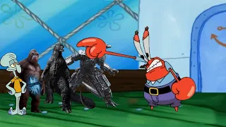 Mr Krabs "GET THE FU** OUT!" Godzilla vs Kong, Mecha Godzilla, and Squidward Edition