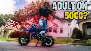 CAN AN ADULT RIDE A SYX MOTO 50CC DIRT BIKE? | JUSTDOITTRAY