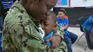 Military mom returns home, surprises sons