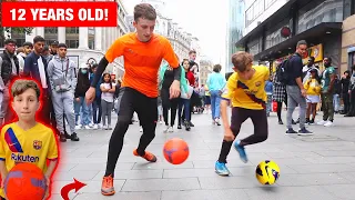 The BEST 12 Year Old KID FOOTBALLER in the WORLD !? (Public Nutmegs & Skills)