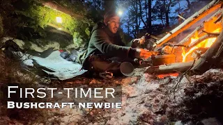 Solo winter camping | no tent,freezing conditions | bushcraft snow camping