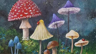 Mushroom Garden 🍄 Acrylic Painting Tutorial | Step by Step Canvas