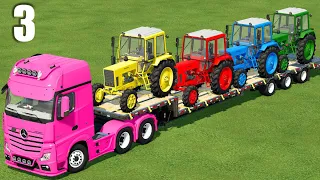 TRANSPORTING TOY DIY MINI COLORED TRACTORS ON BRIDGE WITH MERCEDES TRUCK ! Farming Simulator 22 #3