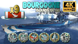 Battleship Bourgogne on map Islands of Ice, 9 ships destroyed - World of Warships