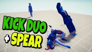 KICK & SPEAR! KICK DUO & SPEAR THROWER vs EVERY FACTION 3v1 - Totally Accurate Battle Simulator TABS