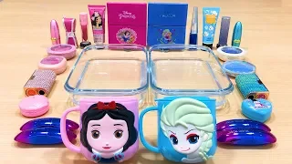 Pink vs Blue ! Disney Princess and Elsa | Mixing Makeup Eyeshadow into Clear Slime - Satisfying #580