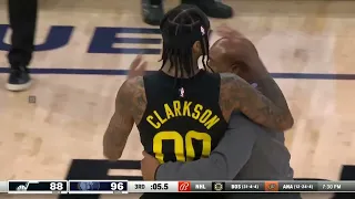 Jordan Clarkson squares up to JJJ and Desmond Bane after he hit Bane in the head