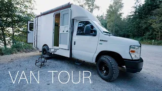 VAN TOUR | Ford E-350 Cutaway Camper Van Conversion | Blizzard proof build w/ diesel heater