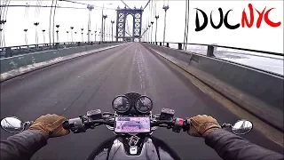 Rapidly Riding a Motorcycle from Manhattan to Brooklyn in New York City v863