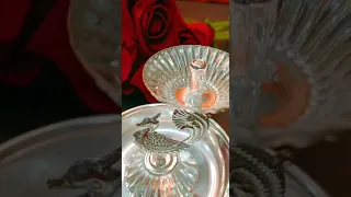 German Silver peacock Diya's pair with plate set  cost 900 Rs free shipping