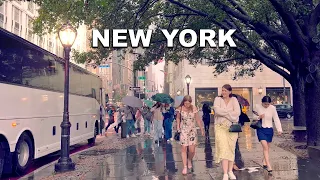 Heavy Rain Walk in NYC 4K - Walking in Manhattan New York City - Binaural Rain Sounds - ASMR