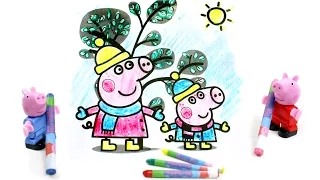 Развивающий мультфильм-раскраска со Свинкой Пеппой. Свинка Пеппа и Джордж идут гулять. Учим цвета