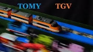 TOMY orange TGV mark 1, fast run of the worlds fastest train.