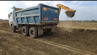 JCB Backhoe Loading Farm Mud in Tata Truck - Tata Hyva and JCB Farm Repairing Work