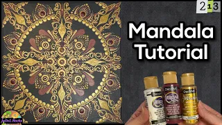 Gold and Cranberry Mandala Dot Art Painting on Canvas Tutorial