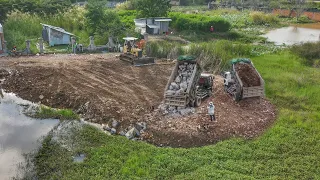 Incredible!! Powerful Bulldozer Pushing LandStone Clear The Lake With DumpTruck To Build New Project