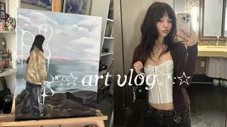 art vlog ☆ school & painting in the studio +_+