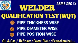 WELDER QUALIFICATION TEST(WQT)as per ASME SEC IX FOR QA/QC WELDING INSPECTOR