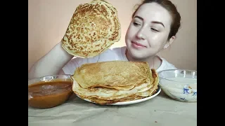 ГОРА БЛИНОВ С ВАРЕНКОЙ И СГУЩЕНКОЙ | PANCAKES WITH  CONDENSED MILK MUKBANG ASMR | 먹방|