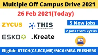 Off Campus Drive 2021 | Multiple Jobs | 5 New Jobs for Freshers Eligible BE/BTECH/MCA/MBA