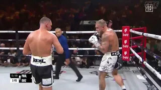 Jake Paul knocks Nate Diaz down in Round 5 with a well placed shot