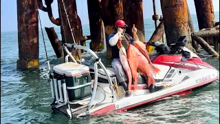 Jetski fishing during artic blast here in Texas.  Cold water. Monster red snapper