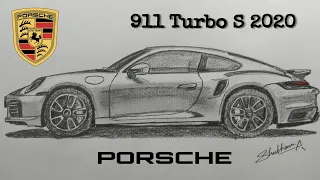 How to draw Porsche Car | Porsche 911 Turbo 2020