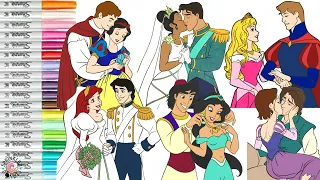 Disney Princess Coloring Book Pages Snow White Charming Aladdin Jasmine Eric Ariel Aurora Tiana